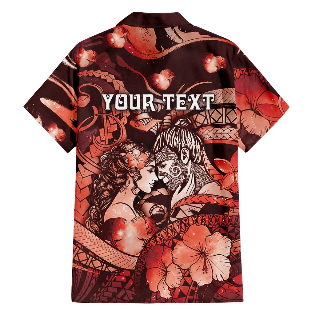 Personalised Maori Romantic Valentine Family Matching Off Shoulder Short Dress and Hawaiian Shirt The Hongi Kiss Red Galaxy DT05 - Polynesian Pride