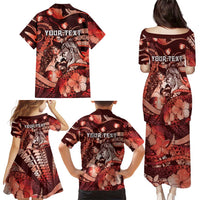 Personalised Maori Romantic Valentine Family Matching Puletasi and Hawaiian Shirt The Hongi Kiss Red Galaxy