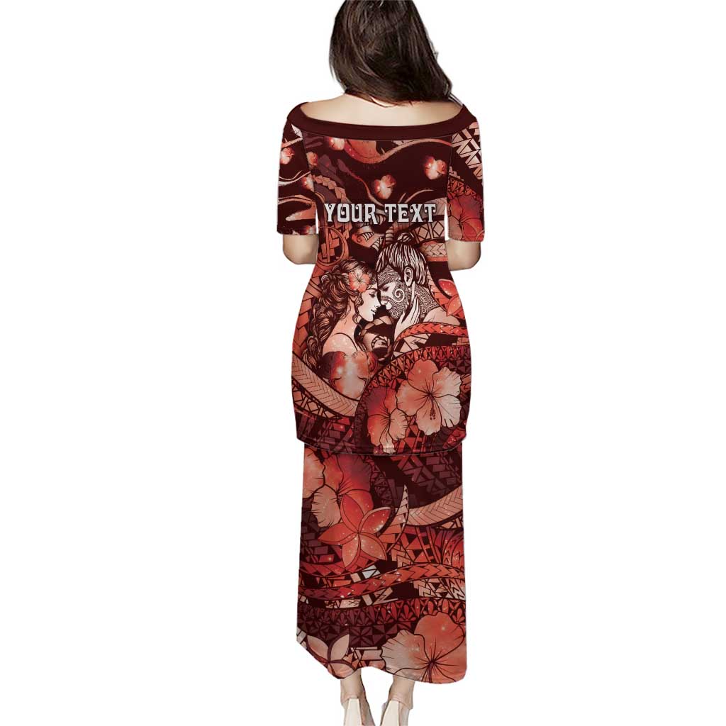 Personalised Maori Romantic Valentine Family Matching Puletasi and Hawaiian Shirt The Hongi Kiss Red Galaxy