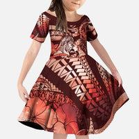 Personalised Maori Romantic Valentine Family Matching Tank Maxi Dress and Hawaiian Shirt The Hongi Kiss Red Galaxy DT05 Daughter's Dress Red - Polynesian Pride