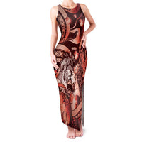 Personalised Maori Romantic Valentine Family Matching Tank Maxi Dress and Hawaiian Shirt The Hongi Kiss Red Galaxy DT05 Mom's Dress Red - Polynesian Pride