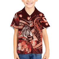 Personalised Maori Romantic Valentine Family Matching Tank Maxi Dress and Hawaiian Shirt The Hongi Kiss Red Galaxy DT05 Son's Shirt Red - Polynesian Pride