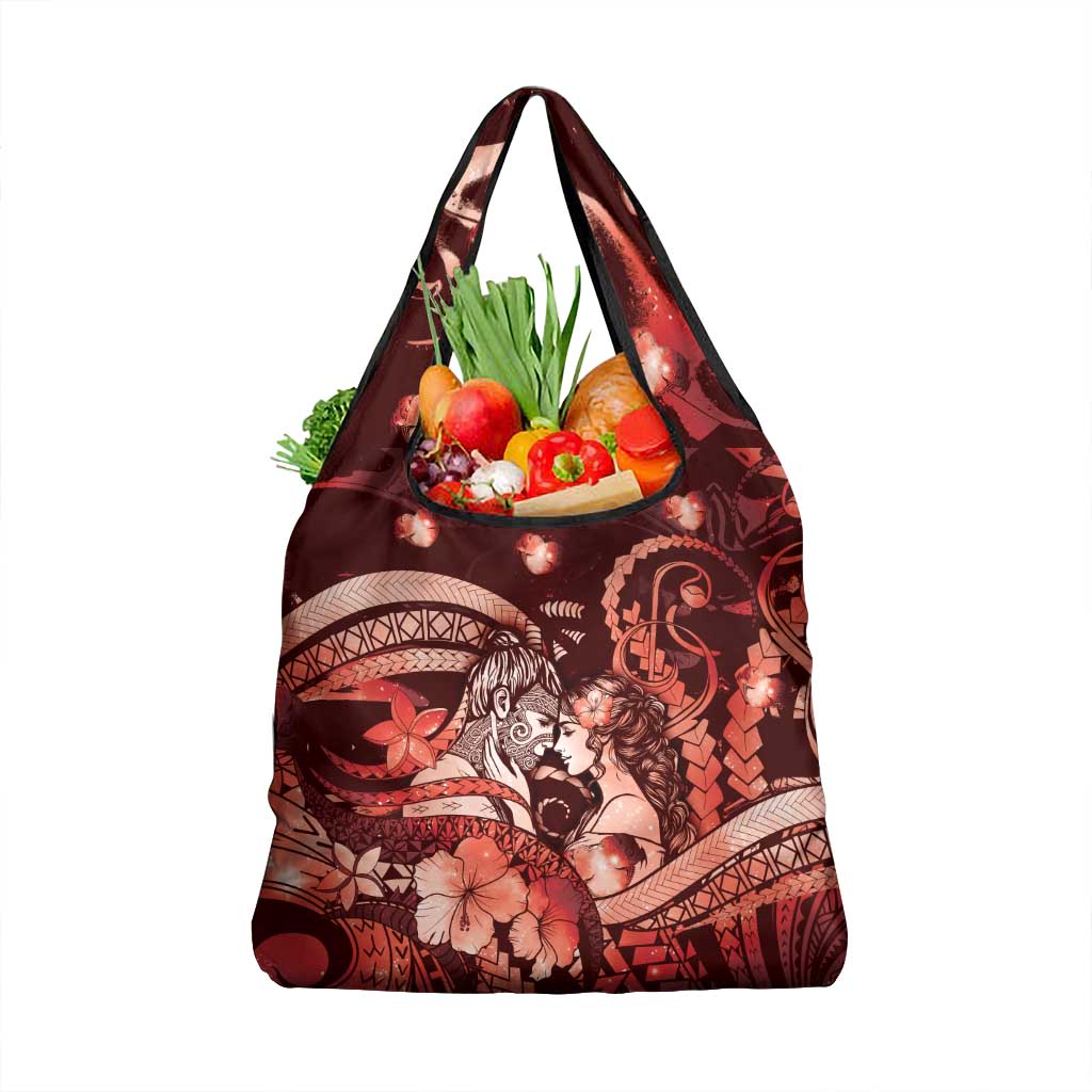 Maori Romantic Valentine Grocery Bag The Hongi Kiss Red Galaxy