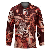 Personalised Maori Romantic Valentine Hockey Jersey The Hongi Kiss Red Galaxy DT05 Unisex Red - Polynesian Pride