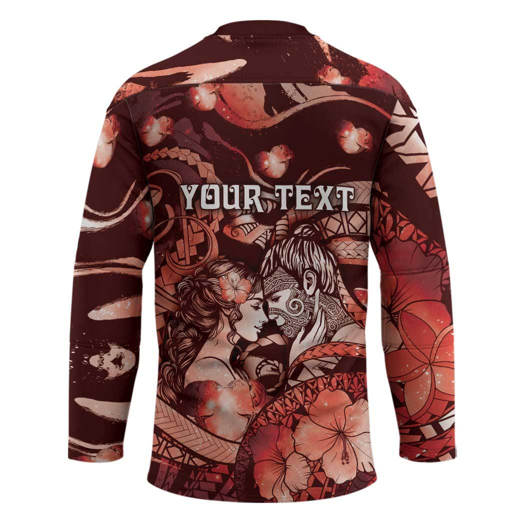 Personalised Maori Romantic Valentine Hockey Jersey The Hongi Kiss Red Galaxy DT05 - Polynesian Pride