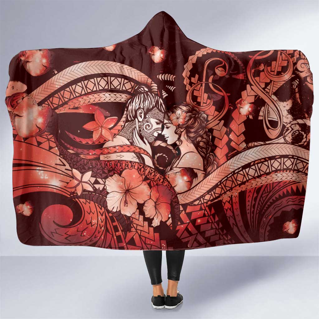 Maori Romantic Valentine Hooded Blanket The Hongi Kiss Red Galaxy