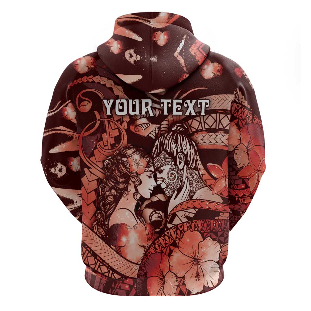 Personalised Maori Romantic Valentine Hoodie The Hongi Kiss Red Galaxy