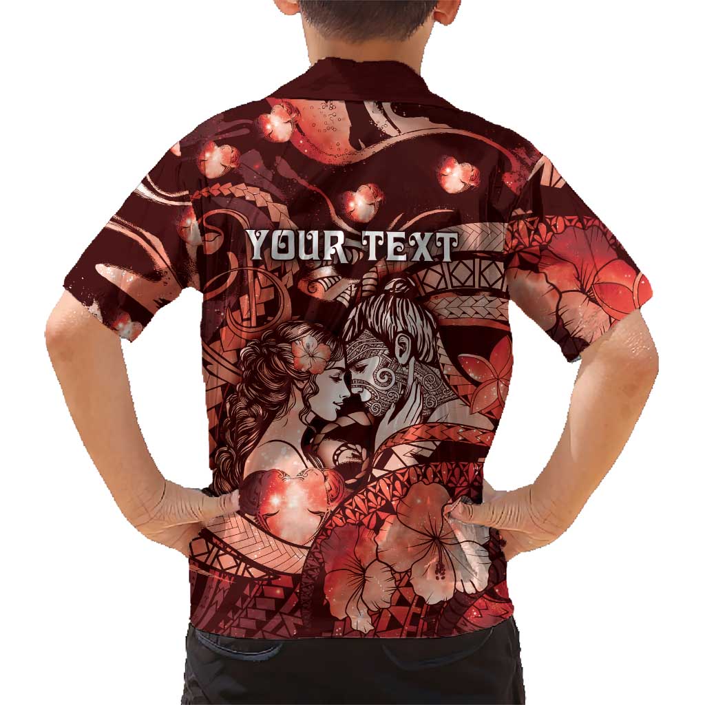 Personalised Maori Romantic Valentine Kid Hawaiian Shirt The Hongi Kiss Red Galaxy
