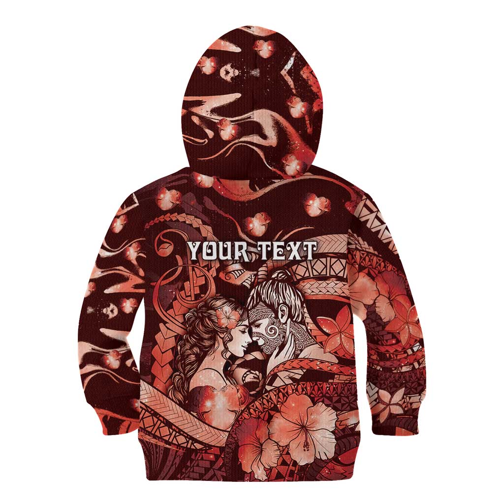 Personalised Maori Romantic Valentine Kid Hoodie The Hongi Kiss Red Galaxy