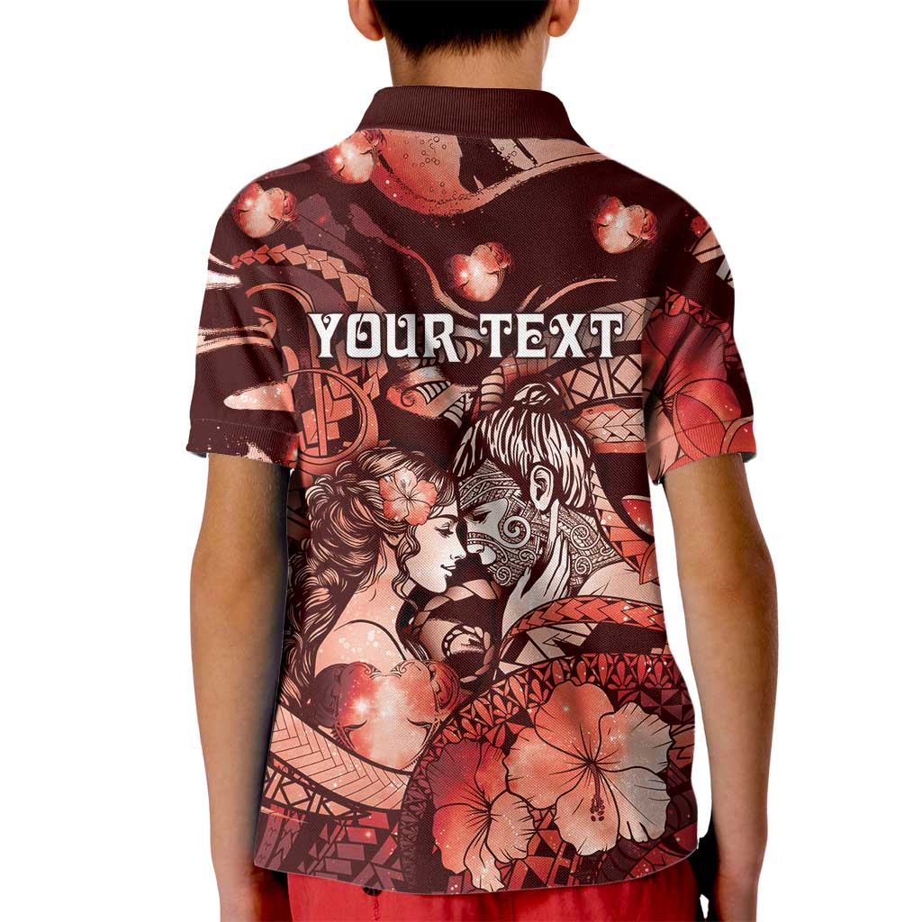 Personalised Maori Romantic Valentine Kid Polo Shirt The Hongi Kiss Red Galaxy