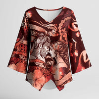 Personalised Maori Romantic Valentine Kimono Sleeve Blouse The Hongi Kiss Red Galaxy