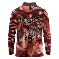 Personalised Maori Romantic Valentine Long Sleeve Polo Shirt The Hongi Kiss Red Galaxy