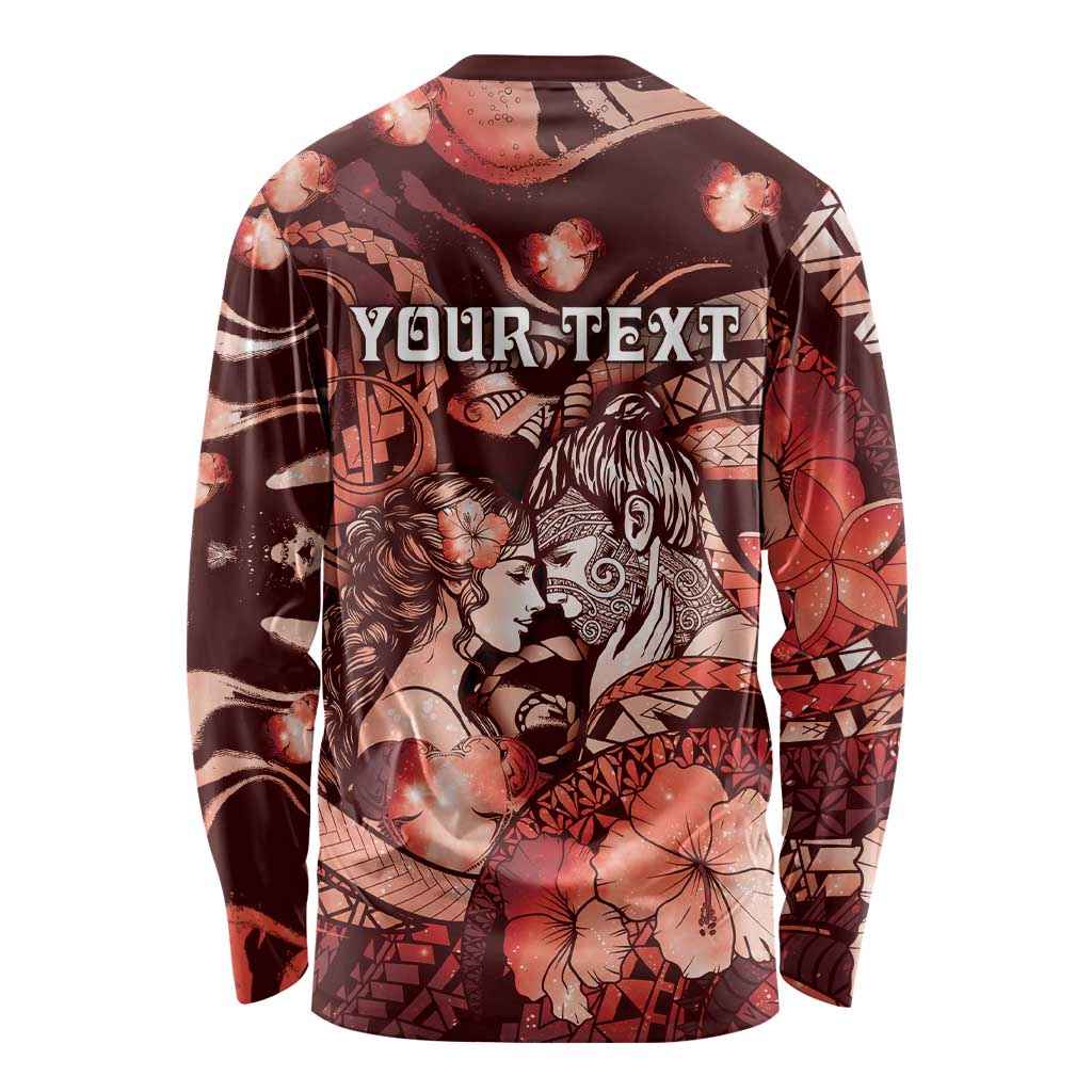 Personalised Maori Romantic Valentine Long Sleeve Shirt The Hongi Kiss Red Galaxy