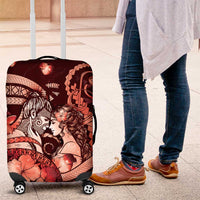 Maori Romantic Valentine Luggage Cover The Hongi Kiss Red Galaxy