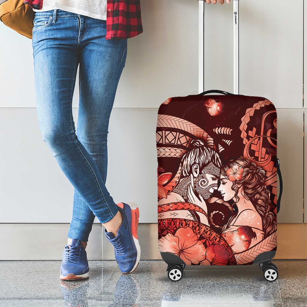 Maori Romantic Valentine Luggage Cover The Hongi Kiss Red Galaxy