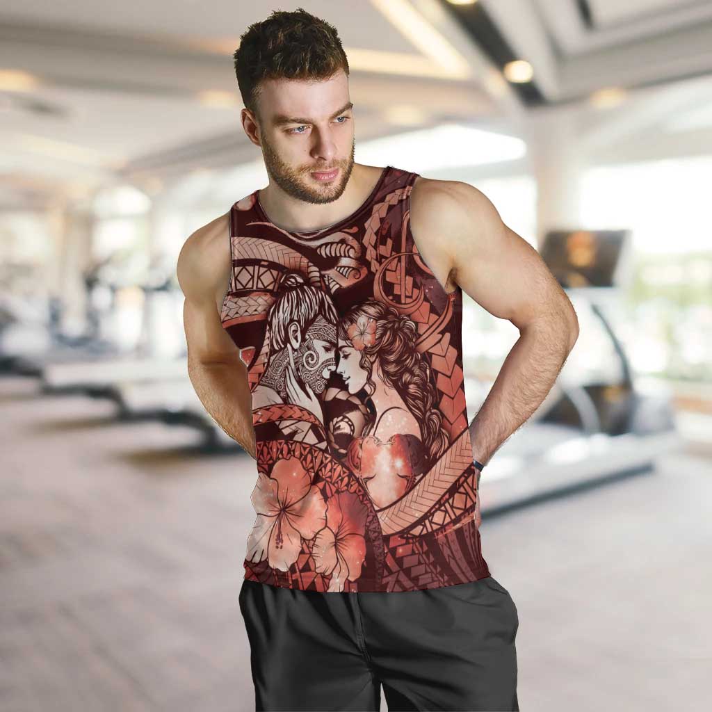 Personalised Maori Romantic Valentine Men Tank Top The Hongi Kiss Red Galaxy