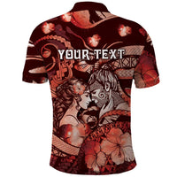 Personalised Maori Romantic Valentine Polo Shirt The Hongi Kiss Red Galaxy