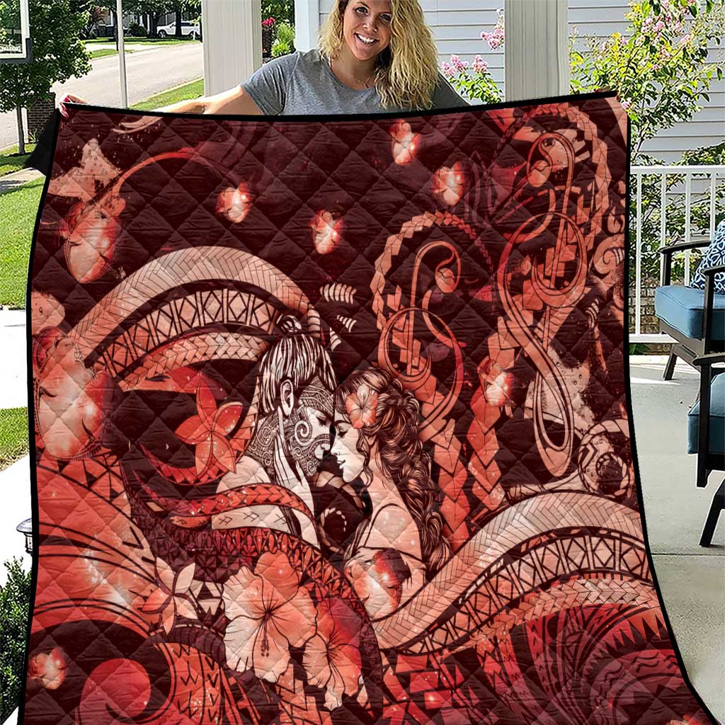 Maori Romantic Valentine Quilt The Hongi Kiss Red Galaxy DT05 Red - Polynesian Pride