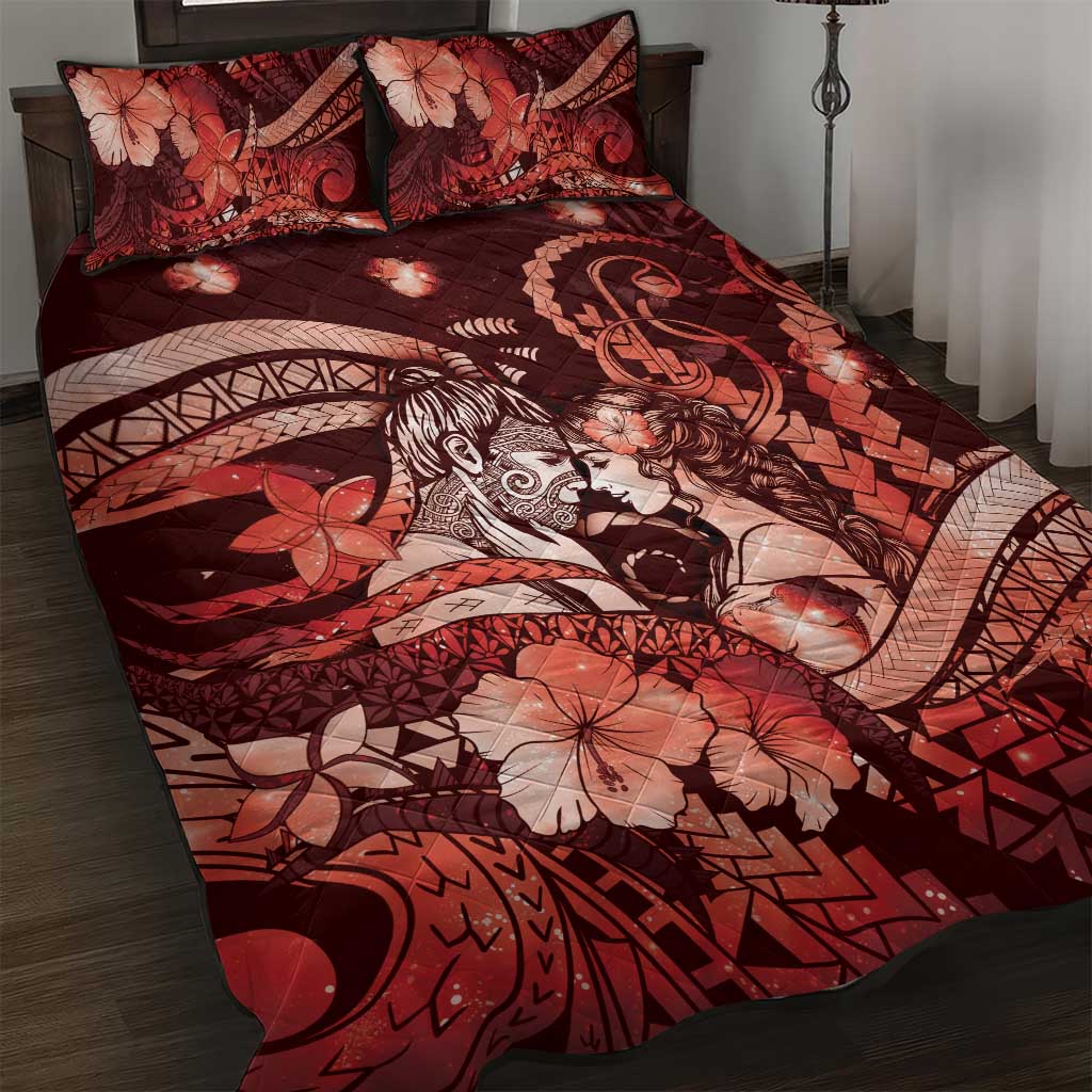 Maori Romantic Valentine Quilt Bed Set The Hongi Kiss Red Galaxy