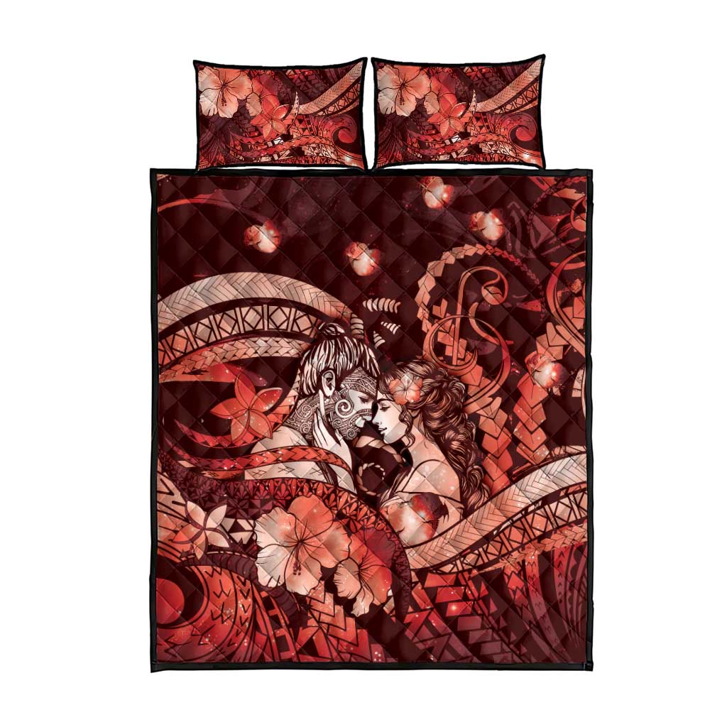 Maori Romantic Valentine Quilt Bed Set The Hongi Kiss Red Galaxy