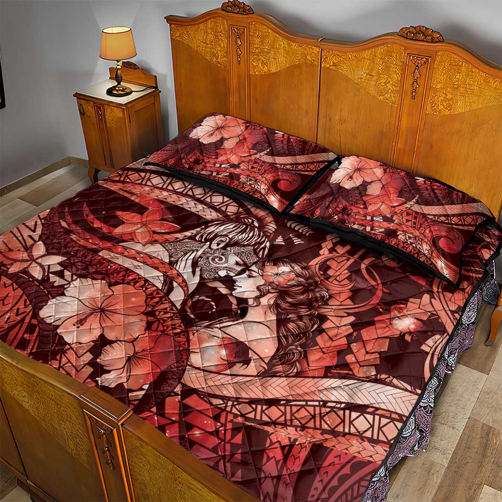 Maori Romantic Valentine Quilt Bed Set The Hongi Kiss Red Galaxy