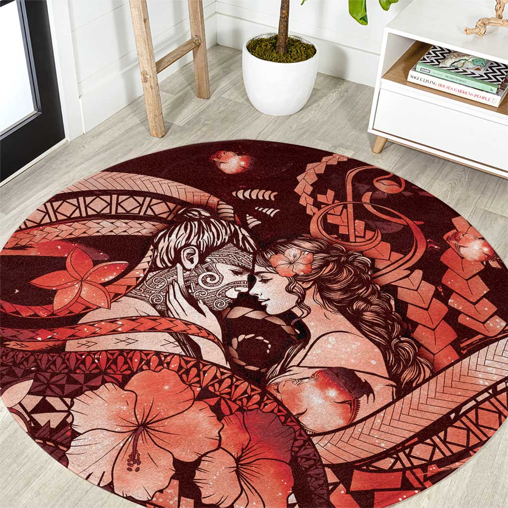 Maori Romantic Valentine Round Carpet The Hongi Kiss Red Galaxy