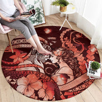 Maori Romantic Valentine Round Carpet The Hongi Kiss Red Galaxy