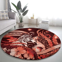 Maori Romantic Valentine Round Carpet The Hongi Kiss Red Galaxy