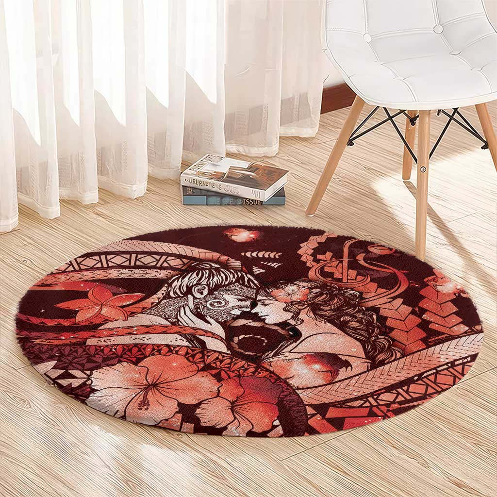 Maori Romantic Valentine Round Carpet The Hongi Kiss Red Galaxy