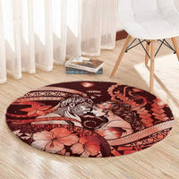 Maori Romantic Valentine Round Carpet The Hongi Kiss Red Galaxy