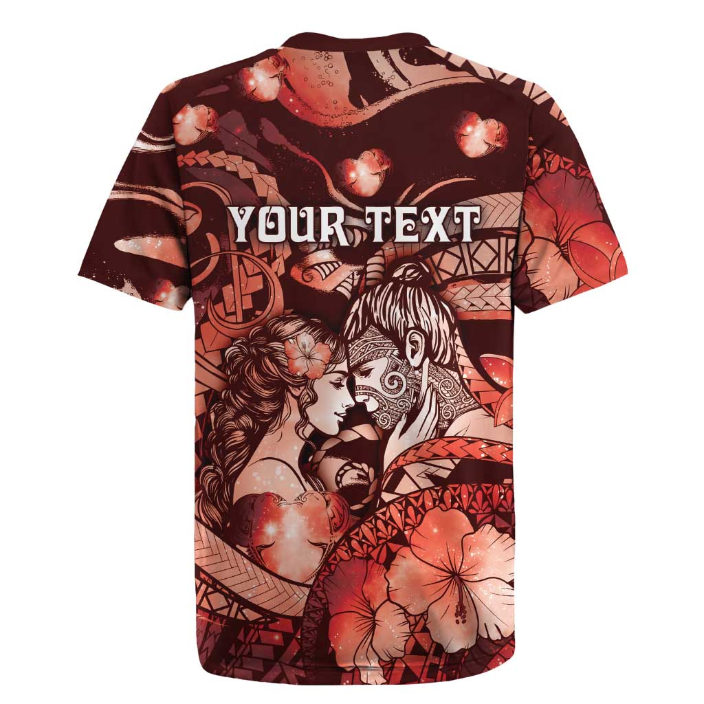 Personalised Maori Romantic Valentine Rugby Jersey The Hongi Kiss Red Galaxy