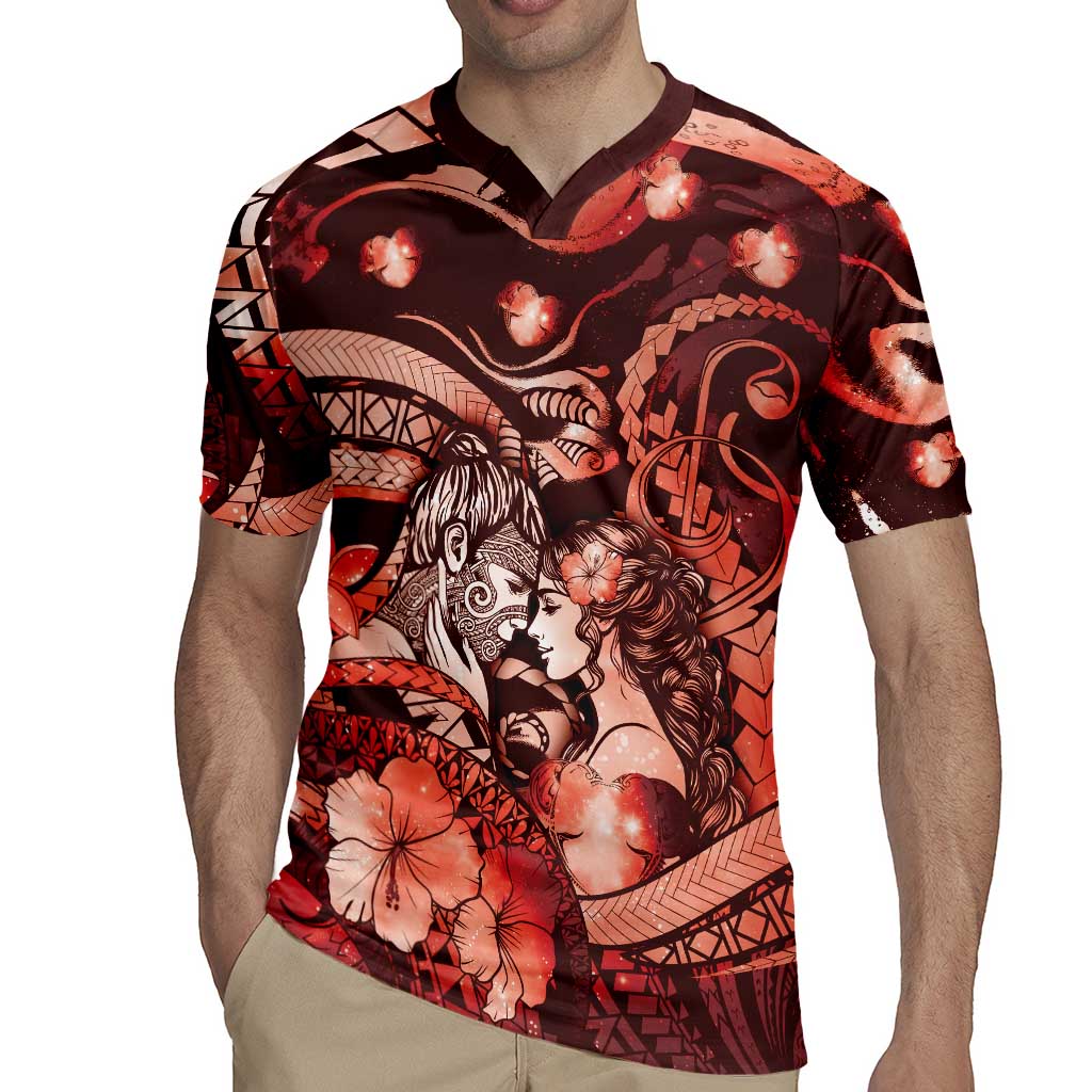 Personalised Maori Romantic Valentine Rugby Jersey The Hongi Kiss Red Galaxy