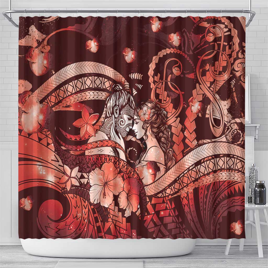 Maori Romantic Valentine Shower Curtain The Hongi Kiss Red Galaxy
