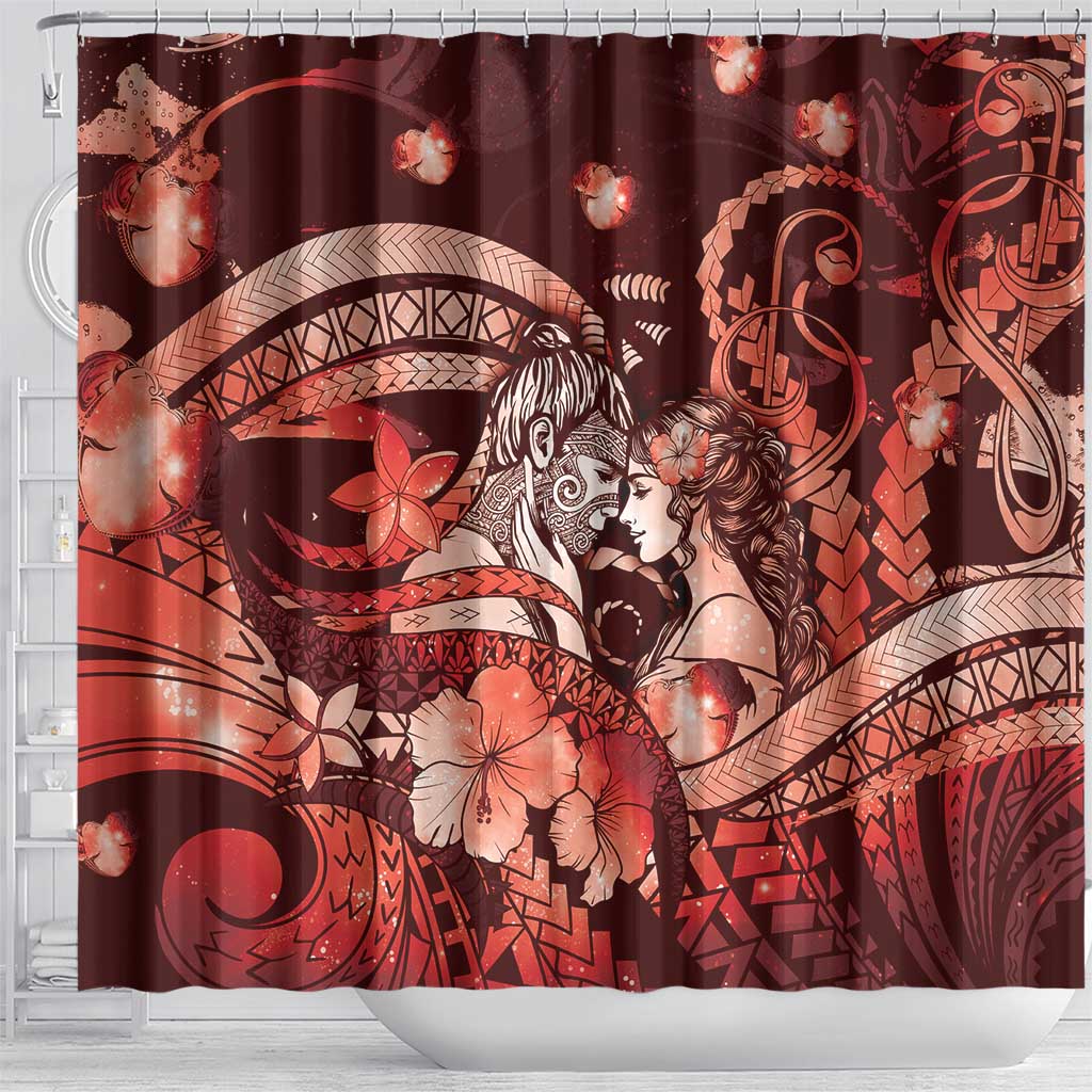 Maori Romantic Valentine Shower Curtain The Hongi Kiss Red Galaxy