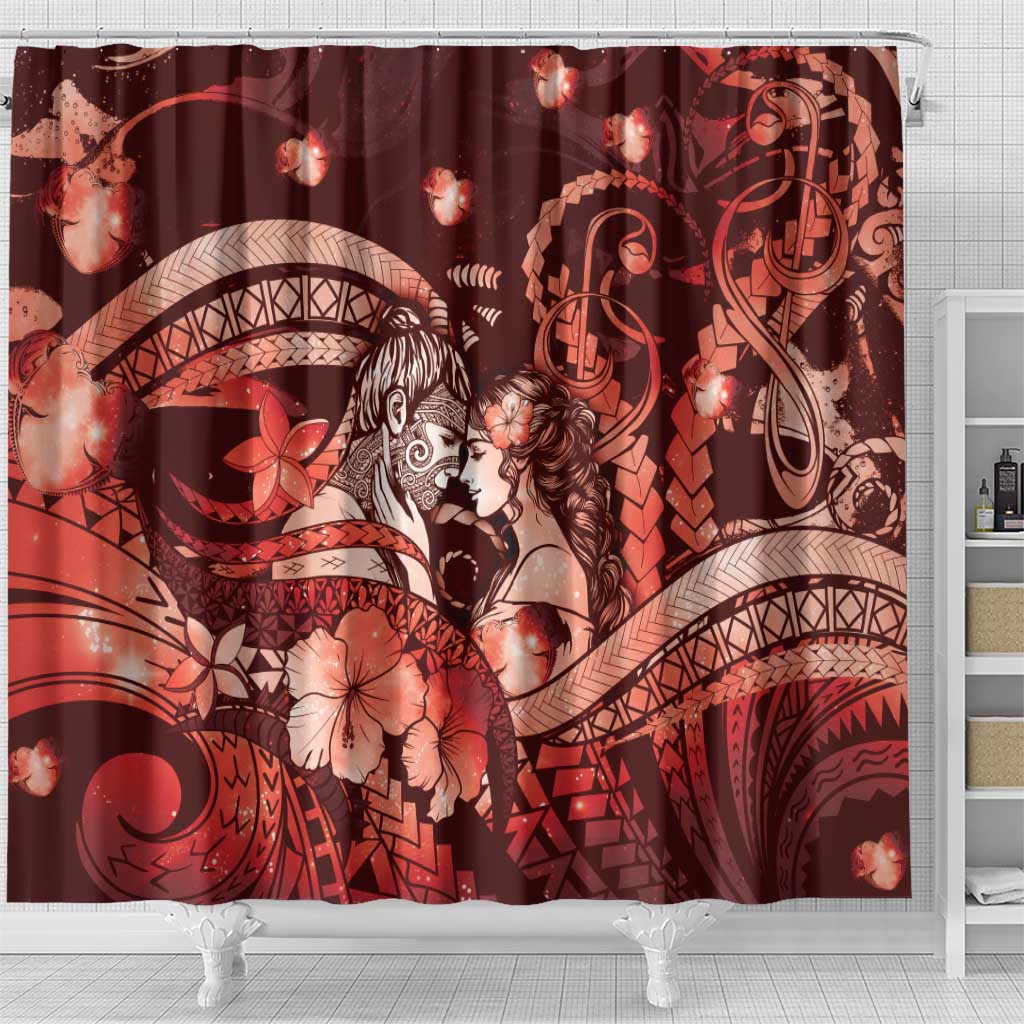 Maori Romantic Valentine Shower Curtain The Hongi Kiss Red Galaxy