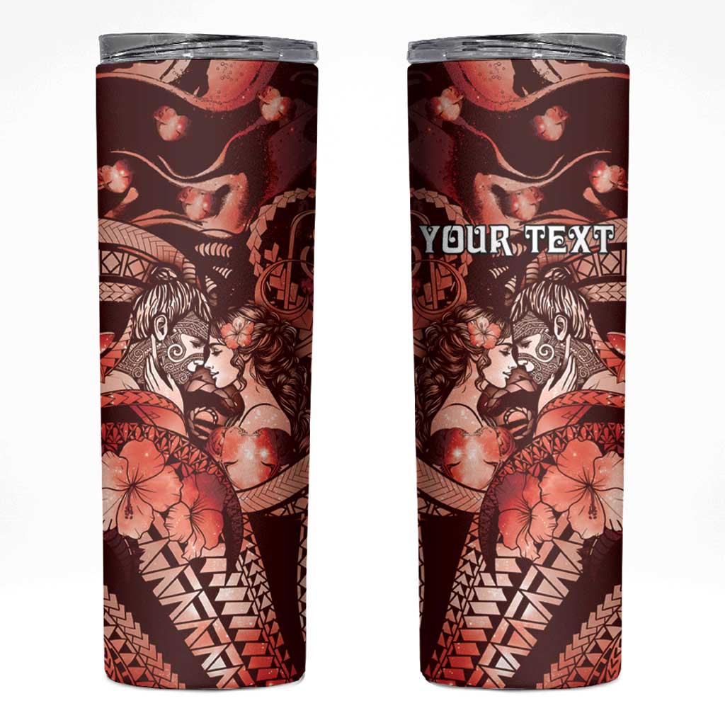 Personalised Maori Romantic Valentine Skinny Tumbler The Hongi Kiss Red Galaxy