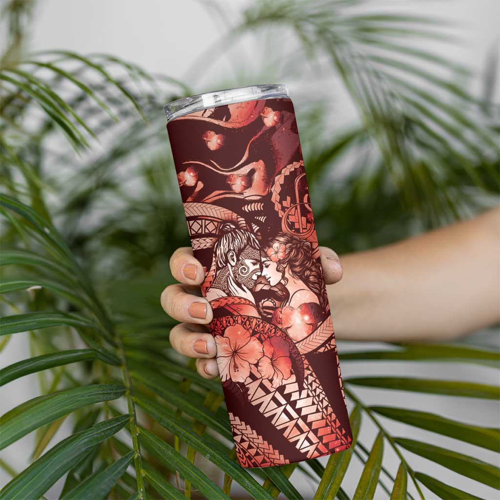 Personalised Maori Romantic Valentine Skinny Tumbler The Hongi Kiss Red Galaxy