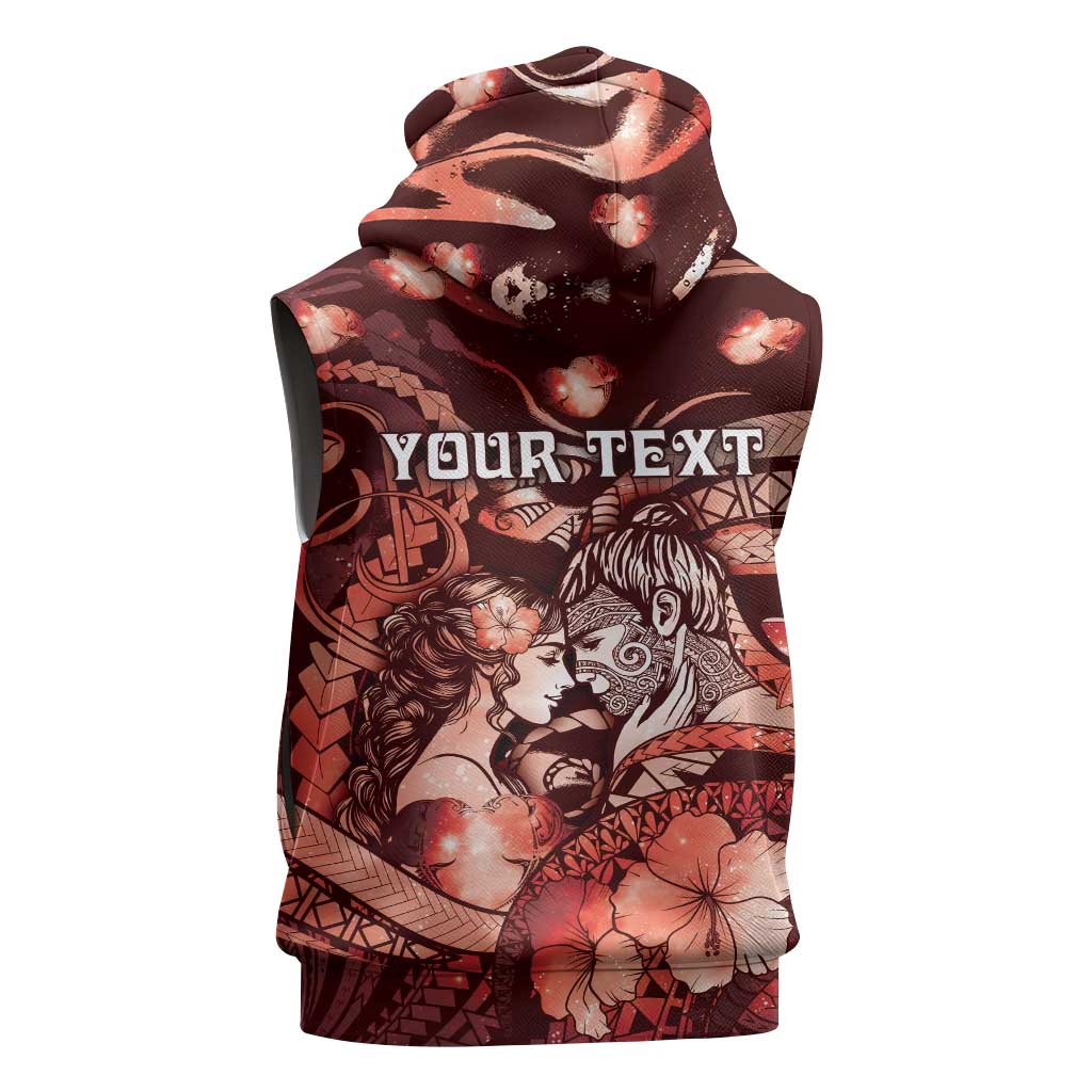 Personalised Maori Romantic Valentine Sleeveless Zip Hoodie The Hongi Kiss Red Galaxy DT05 - Polynesian Pride