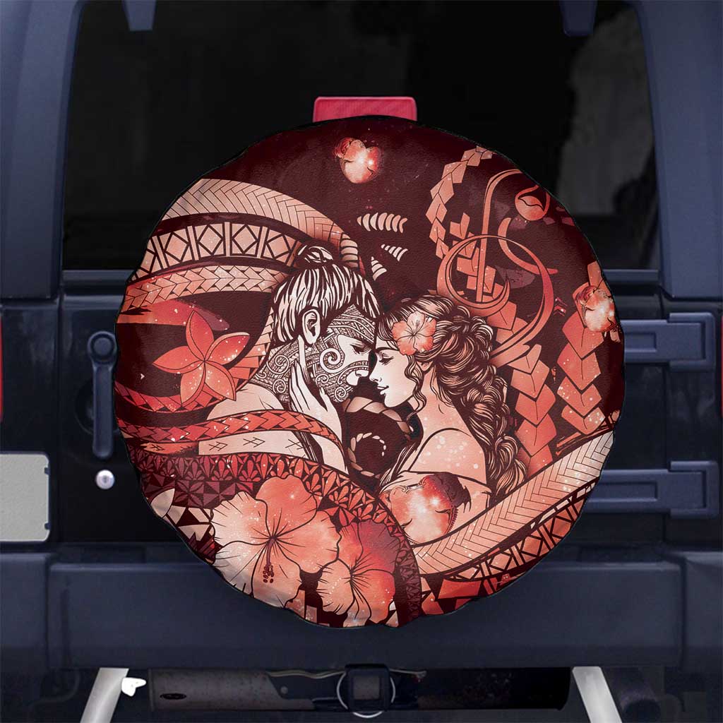 Maori Romantic Valentine Spare Tire Cover The Hongi Kiss Red Galaxy