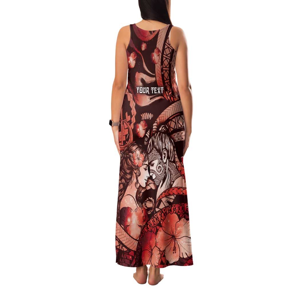 Personalised Maori Romantic Valentine Tank Maxi Dress The Hongi Kiss Red Galaxy