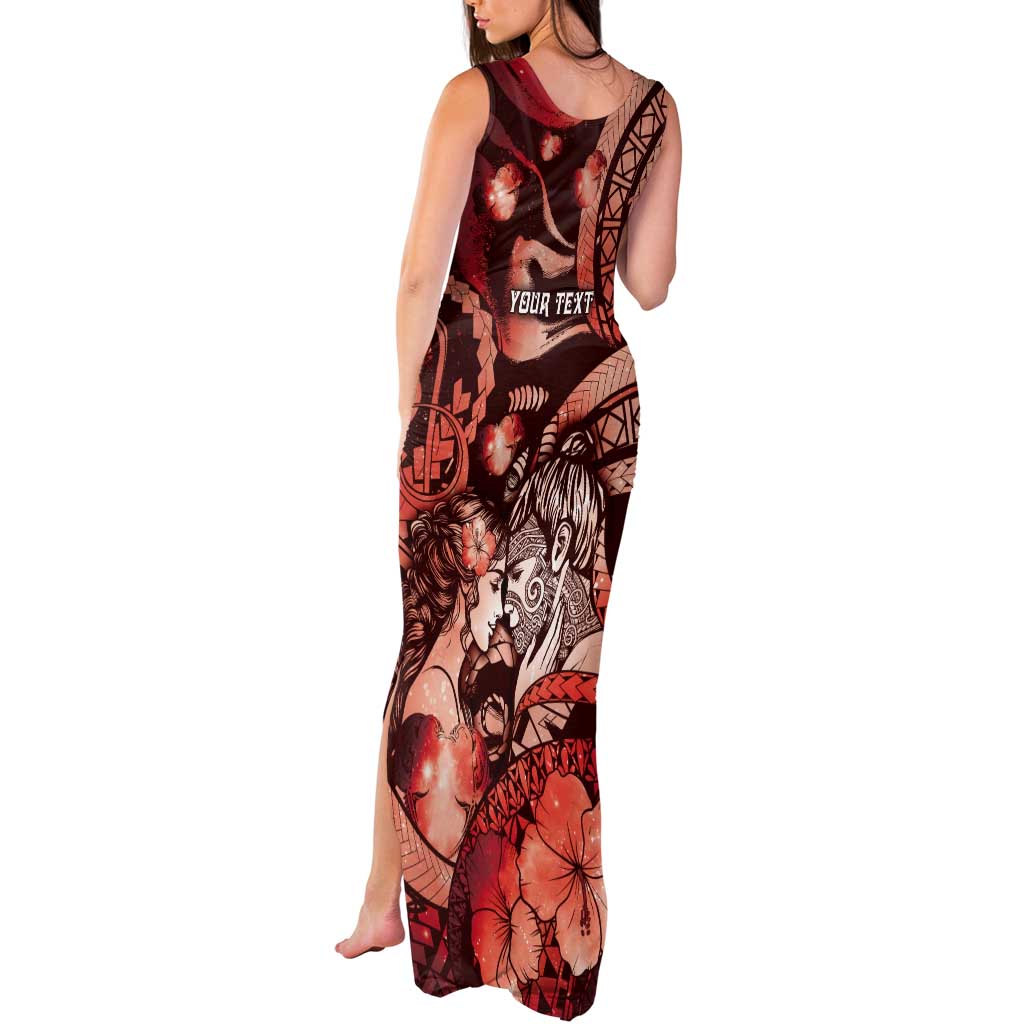 Personalised Maori Romantic Valentine Tank Maxi Dress The Hongi Kiss Red Galaxy