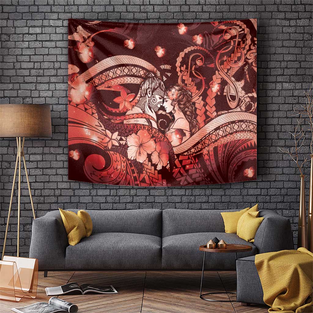 Maori Romantic Valentine Tapestry The Hongi Kiss Red Galaxy