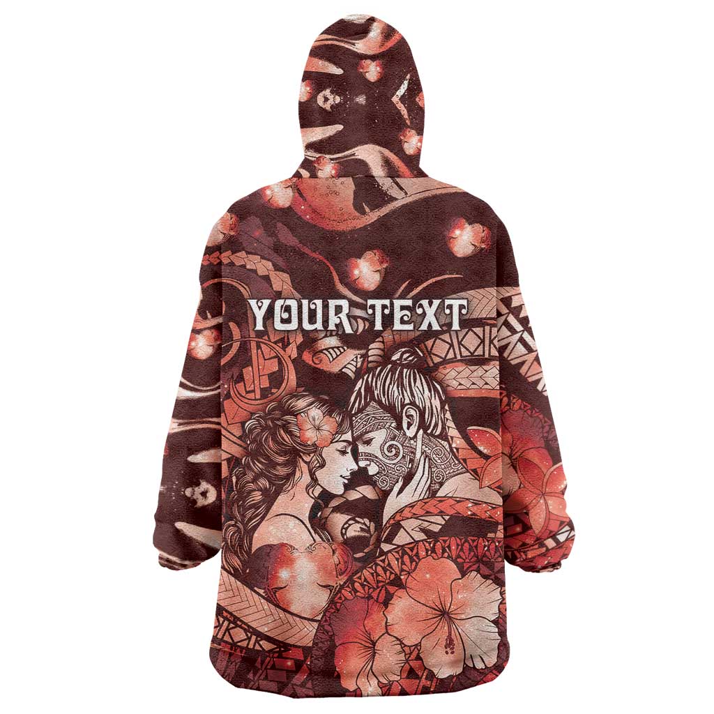 Personalised Maori Romantic Valentine Wearable Blanket Hoodie The Hongi Kiss Red Galaxy