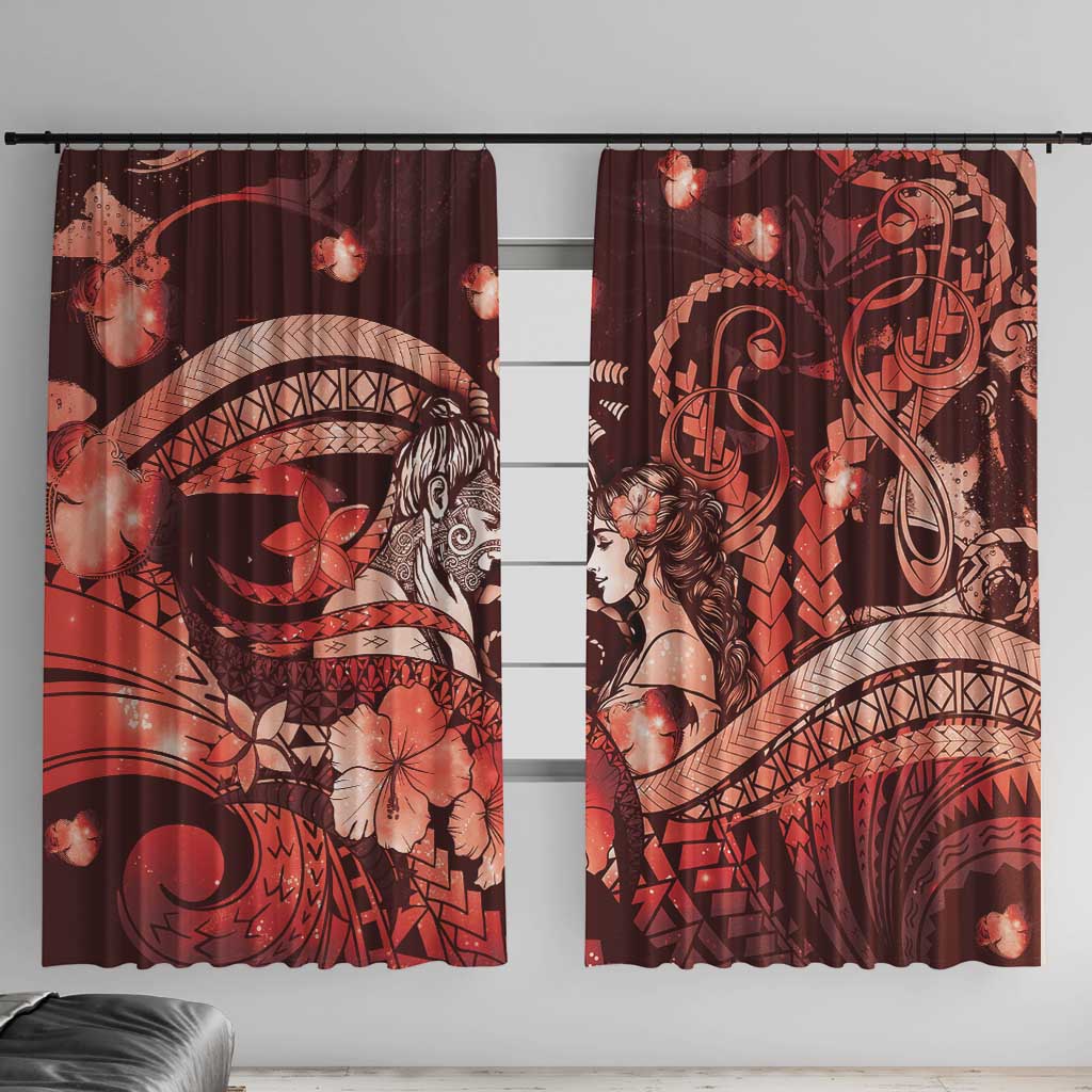 Maori Romantic Valentine Window Curtain The Hongi Kiss Red Galaxy