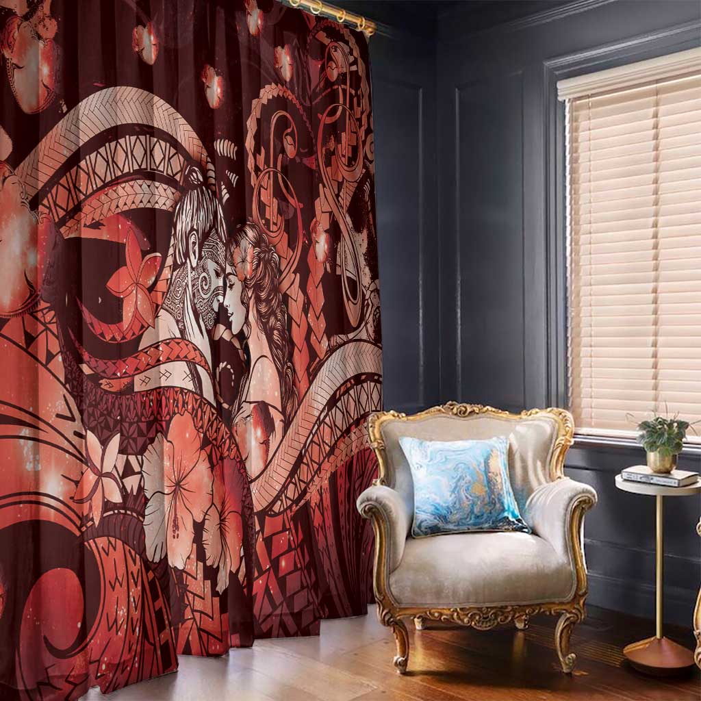 Maori Romantic Valentine Window Curtain The Hongi Kiss Red Galaxy