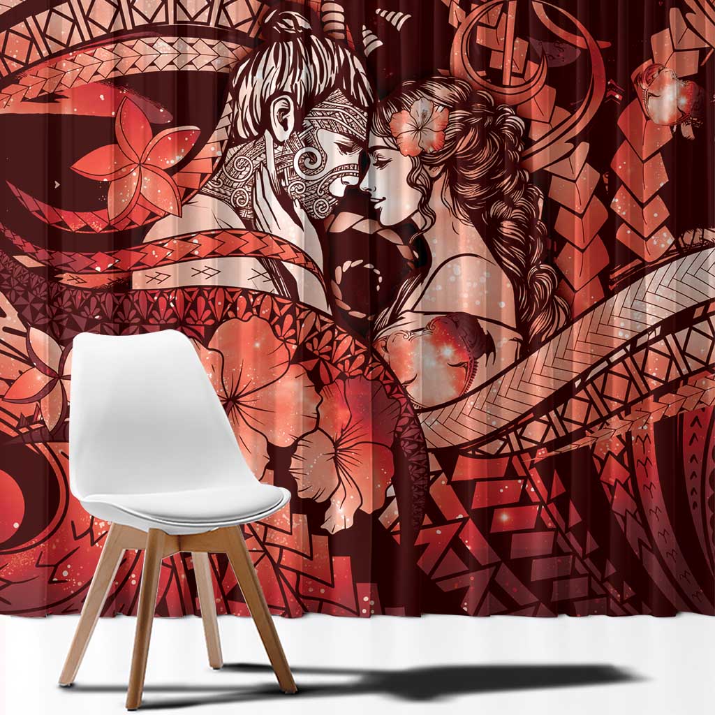 Maori Romantic Valentine Window Curtain The Hongi Kiss Red Galaxy