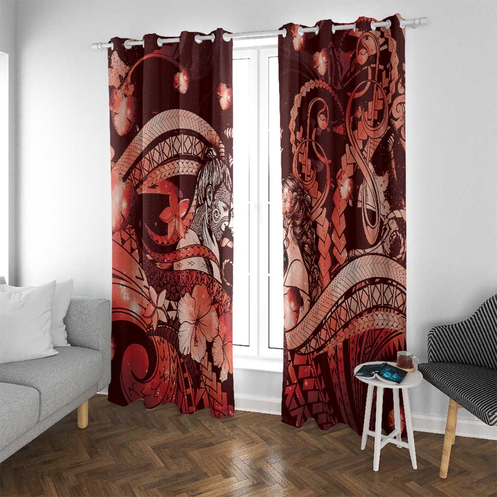 Maori Romantic Valentine Window Curtain The Hongi Kiss Red Galaxy