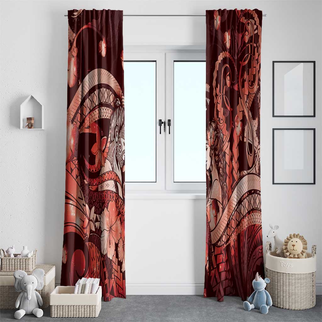 Maori Romantic Valentine Window Curtain The Hongi Kiss Red Galaxy