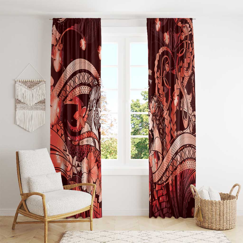 Maori Romantic Valentine Window Curtain The Hongi Kiss Red Galaxy