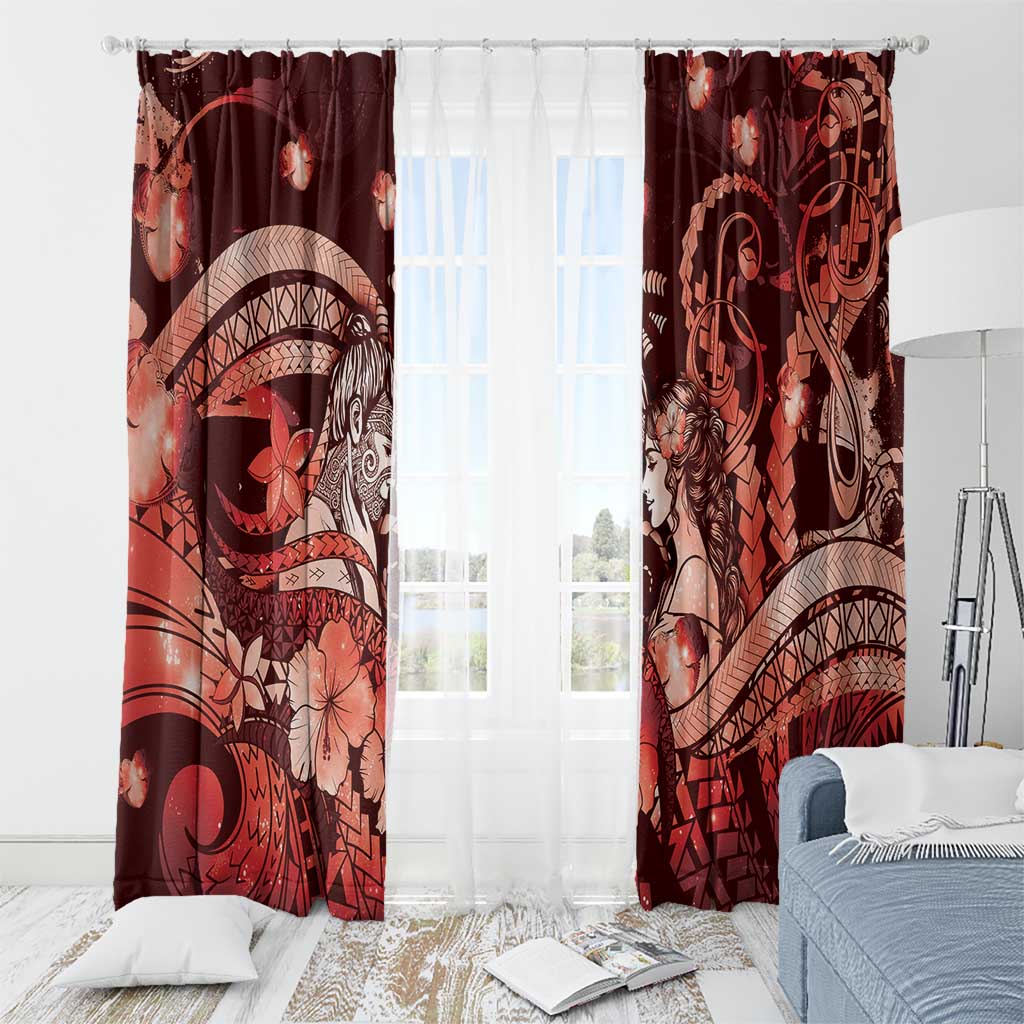 Maori Romantic Valentine Window Curtain The Hongi Kiss Red Galaxy
